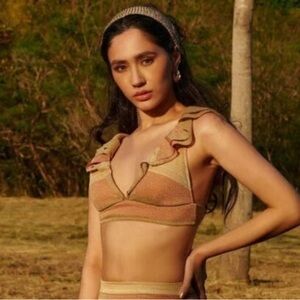 WET SWIMWEAR Addyson Ruffle Bikini Top in a Metallic Stripe